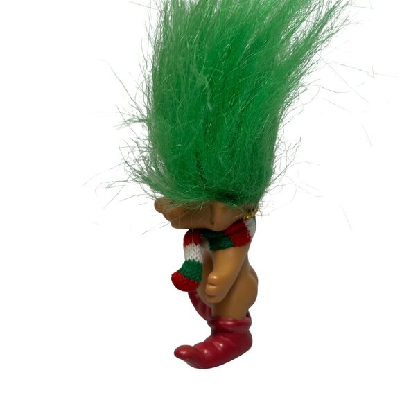 Vintage Russ Troll Doll Christmas Edition With Green Hair Red Boots & Knit Scarf - Picture 2 of 6